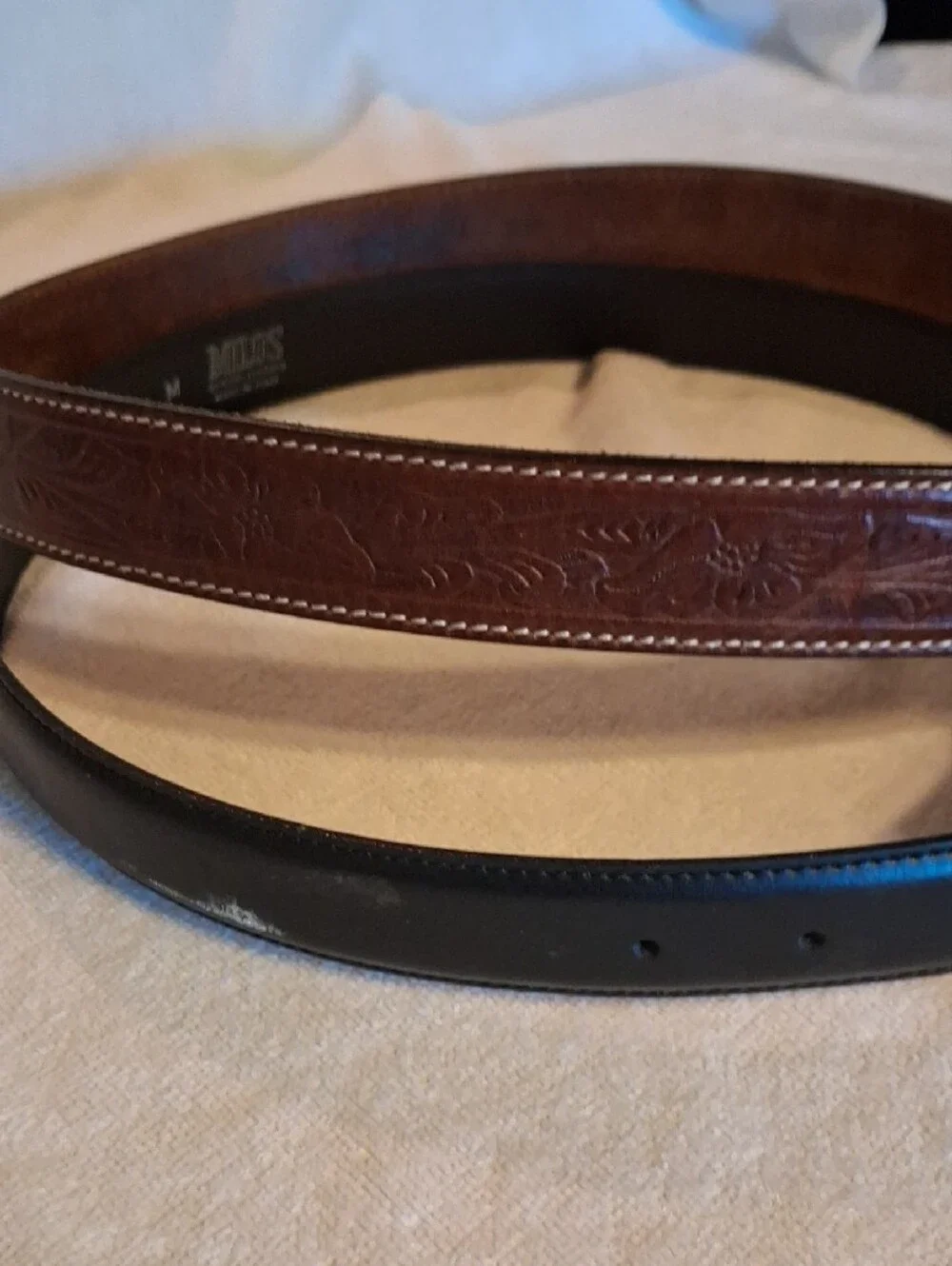 Women's Two-Belt Set — Brown Embossed & Black Leather with Gold Buckles